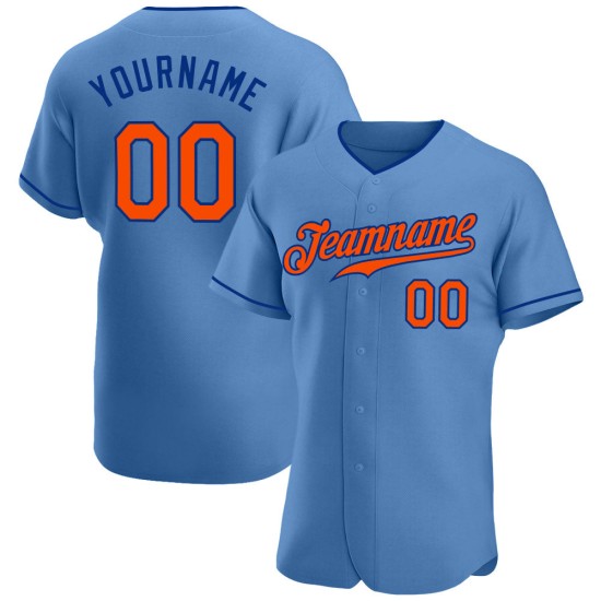 Maglia da baseball autentica personalizzata blu arancione-royal light Maglia da baseball autentica personalizzata blu arancione-royal light