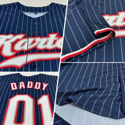 Maillot de baseball personnalisé à rayures fines, authentique, blanc-rouge, blanc, bleu marine