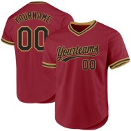 Maglia da baseball personalizzata autentica retrò bordeaux nera e oro antico
