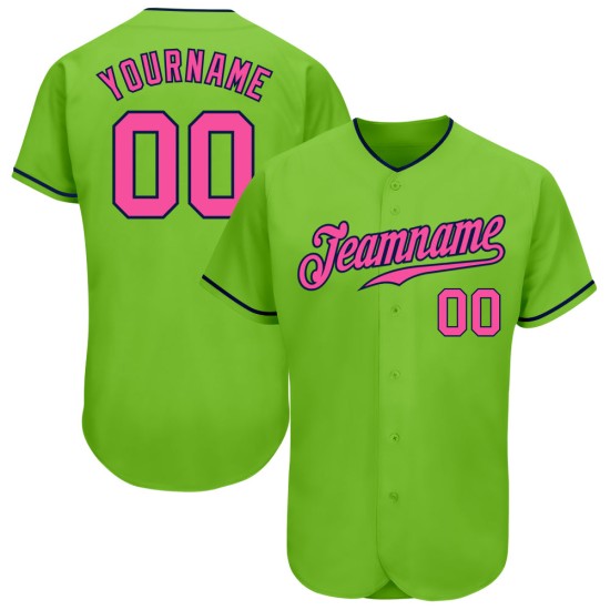 Maillot de baseball authentique rose-vert marine fluo personnalisé
