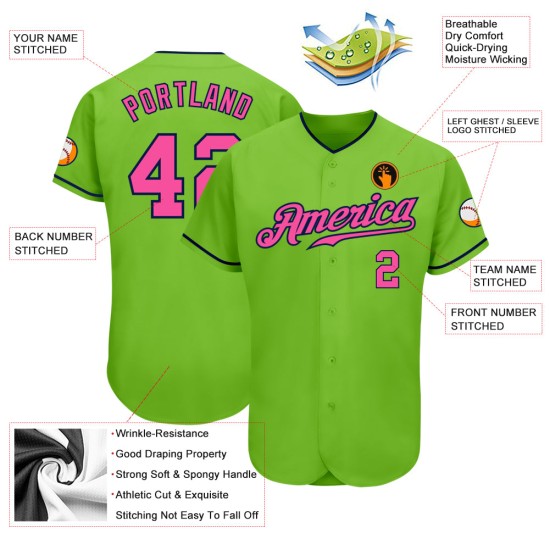 Maillot de baseball authentique rose-vert marine fluo personnalisé