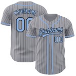 Maillot de baseball gris authentique à rayures bleues et noires claires