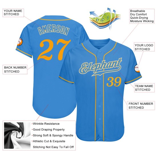 Maillot de baseball authentique Custom Powder Or-Blanc-Bleu Maillot de baseball authentique Custom Powder Or-Blanc-Bleu
