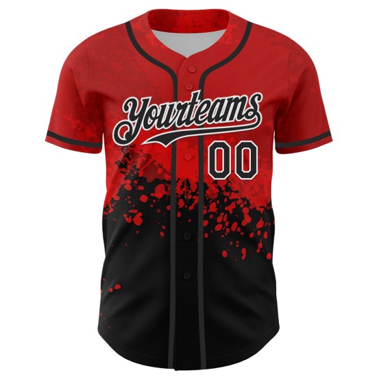 Maglia da baseball personalizzata Rave Design Splatter nera, bianca e rossa con motivo 3D autentico Maglia da baseball personalizzata Rave Design Splatter nera, bianca e rossa con motivo 3D autentico