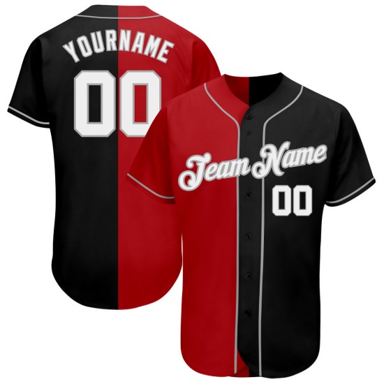 Maillot de baseball gris personnalisé noir blanc-rouge authentique Split Fashion Maillot de baseball gris personnalisé noir blanc-rouge authentique Split Fashion