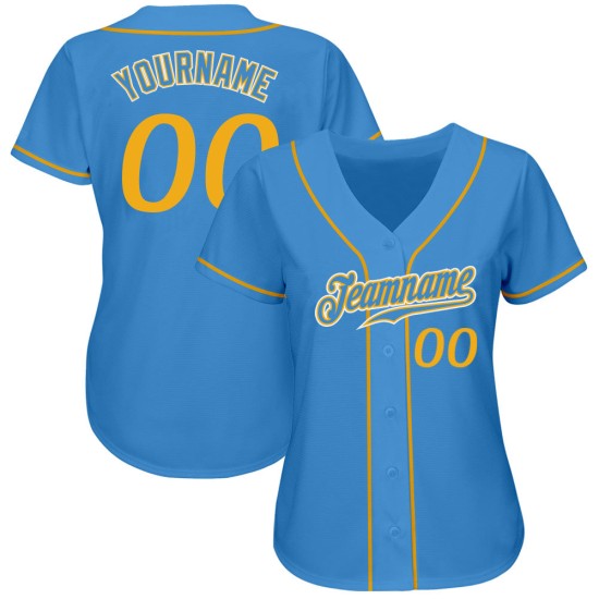 Maillot de baseball authentique Custom Powder Or-Blanc-Bleu Maillot de baseball authentique Custom Powder Or-Blanc-Bleu