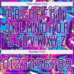 Maillot de baseball 3D personnalisé avec inscriptions blanches et violettes, motif graffiti authentique Maillot de baseball 3D personnalisé avec inscriptions blanches et violettes, motif graffiti authentique