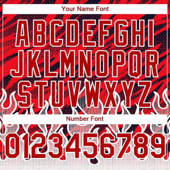 Maglia da baseball rosso fiamma nera e bianca, modello personalizzato, design 3D autentico Maglia da baseball rosso fiamma nera e bianca, modello personalizzato, design 3D autentico