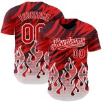 Maglia da baseball rosso fiamma nera e bianca, modello personalizzato, design 3D autentico Maglia da baseball rosso fiamma nera e bianca, modello personalizzato, design 3D autentico