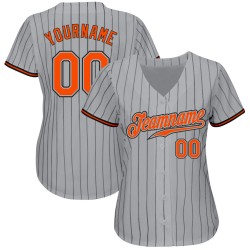 Maillot de baseball personnalisé gris authentique orange-noir à fines rayures noires Maillot de baseball personnalisé gris authentique orange-noir à fines rayures noires