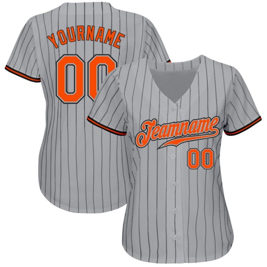 Maillot de baseball personnalisé gris authentique orange-noir à fines rayures noires Maillot de baseball personnalisé gris authentique orange-noir à fines rayures noires