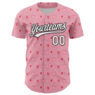 Maglia da baseball autentica rosa, bianca e nera, con cuore 3D, luce e amore, personalizzata per San Valentino
