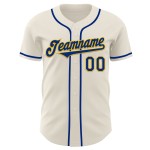Maglia da baseball autentica color crema personalizzata, colore blu royal e oro