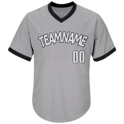 Maglia da baseball personalizzata autentica, a coste grigie, in maglia bianca e nera, stile retrò