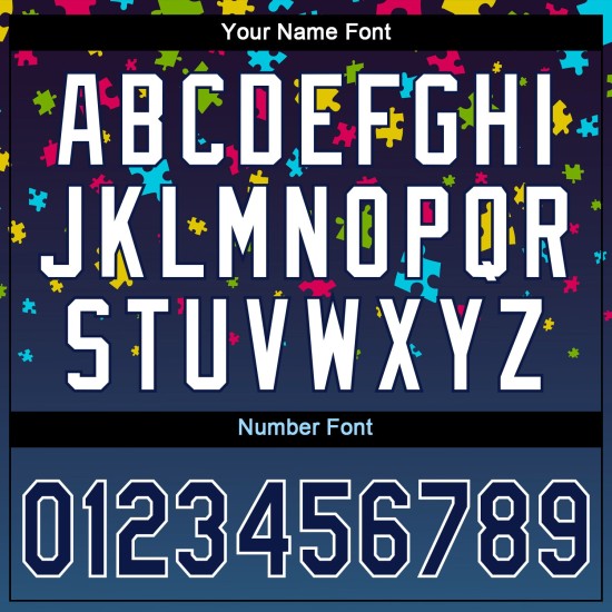 Maillot de baseball personnalisé avec puzzle autisme, pièces bleu marine et blanches 3D, authentique, sensibilisation Maillot de baseball personnalisé avec puzzle autisme, pièces bleu marine et blanches 3D, authentique, sensibilisation