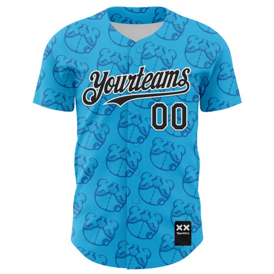Maglia da baseball Revzzz Sky Bear personalizzata, nera e bianca, 3D Blue Drip, autentica Maglia da baseball Revzzz Sky Bear personalizzata, nera e bianca, 3D Blue Drip, autentica