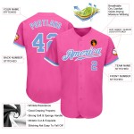 Maillot de baseball bleu-blanc personnalisé authentique rose clair