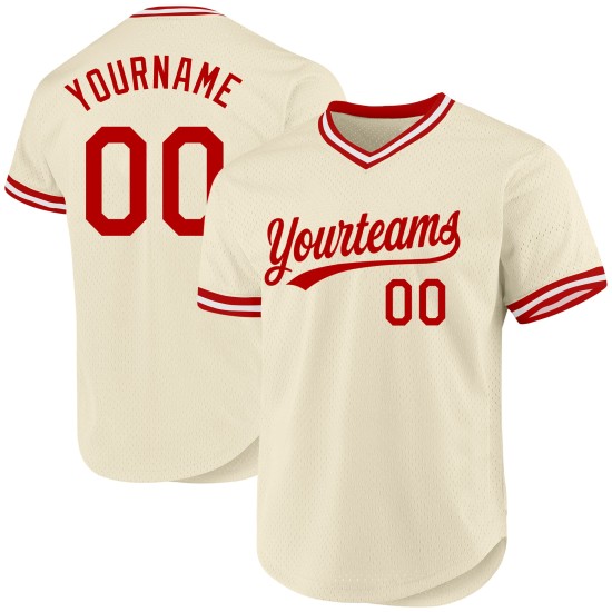 Maillot de baseball personnalisé rouge et blanc rétro crème authentique