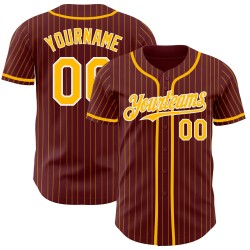 Maillot de baseball authentique à rayures bordeaux et blanches, personnalisé et doré
