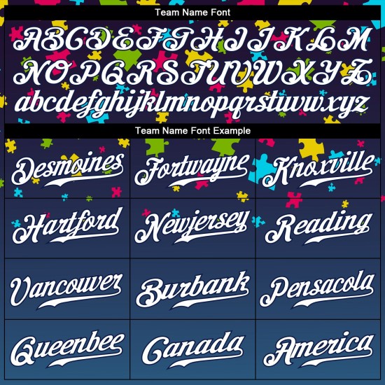 Maillot de baseball personnalisé avec puzzle autisme, pièces bleu marine et blanches 3D, authentique, sensibilisation Maillot de baseball personnalisé avec puzzle autisme, pièces bleu marine et blanches 3D, authentique, sensibilisation