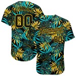 Maillot de baseball personnalisé motif feuilles de palmier noir tropical noir-or 3D authentique Maillot de baseball personnalisé motif feuilles de palmier noir tropical noir-or 3D authentique