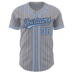 Maillot de baseball gris authentique à rayures bleues et noires claires