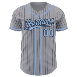 Maillot de baseball gris authentique à rayures bleues et noires claires