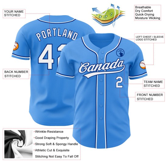Maillot de baseball blanc-royal personnalisé authentique bleu électrique